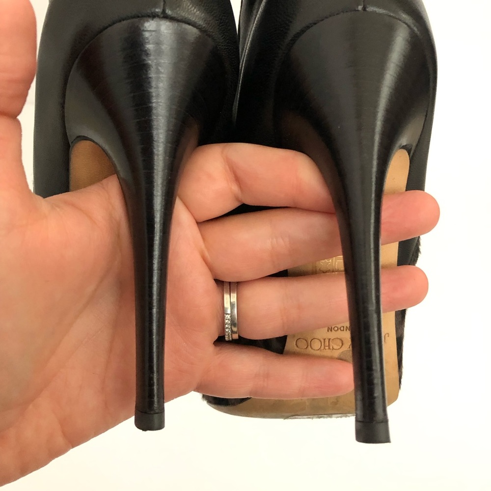 Jimmy Choo Black Leather & Leopard Print Ankle Boots - Picture 9 of 16